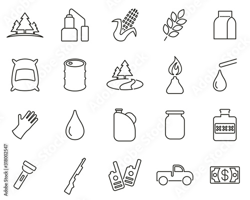 Foto Moonshine Culture & Equipment Icons Black & White Thin Line Set Big
