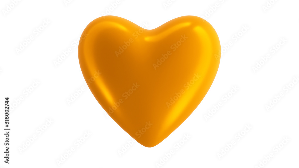 Heart Gold Isolate on White 3D Render Illustration
