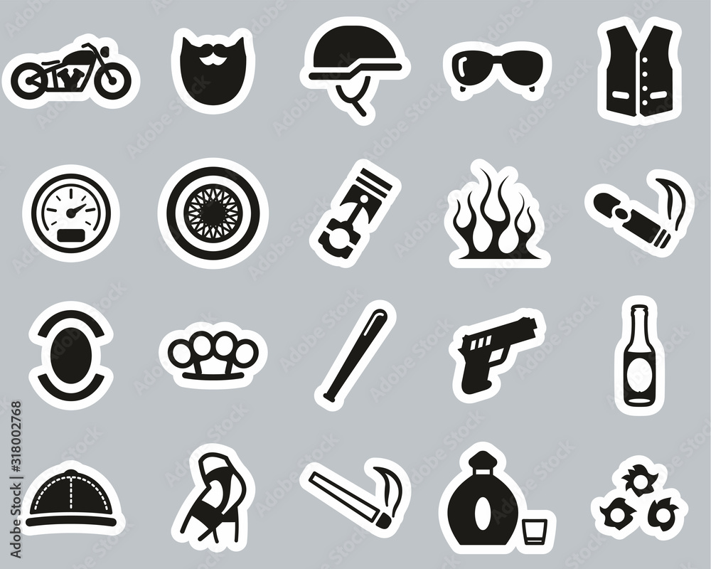 Motorcycle Club Or Motorcycle Gang Icons Black & White Sticker Set Big