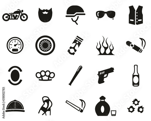 Motorcycle Club Or Motorcycle Gang Icons Black & White Set Big