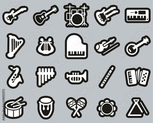 Musical Instruments Icons White On Black Sticker Set Big