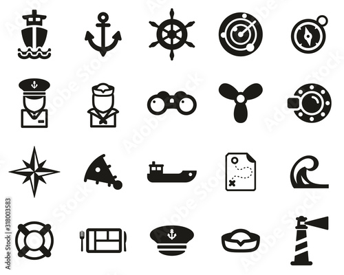 Nautical Vessel & Equipment Icons Black & White Set Big