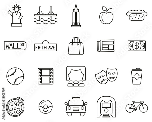 New York City & Culture Icons Black & White Thin Line Set Big