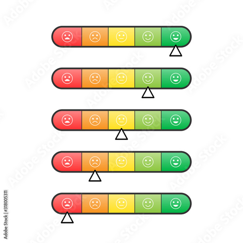 Pain scale, feedback rating customer experience concept, vector buttons in different colors, level indicator, icons for your design, website and forms, vector illustration