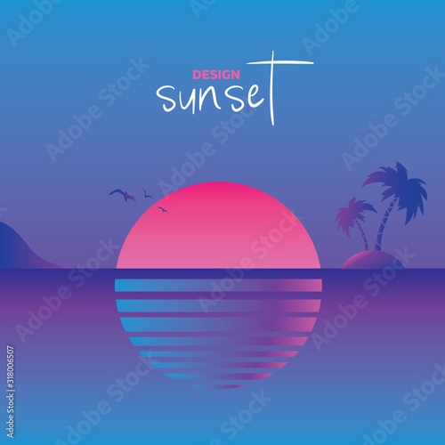 Inspired by retro disco 80's music, 3d background, neon light, neon sunset. Vector illustration EPS10 © RomchikDL