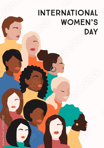 International Womens Day. Vector illustration of women with different skin colors. © Nadia Grapes