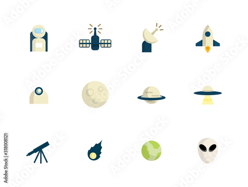 space icons set vector illustration flat design