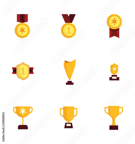 award and trophy icons set flat design