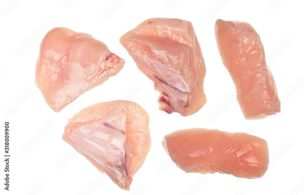 chicken pieces isolated on white background,top view