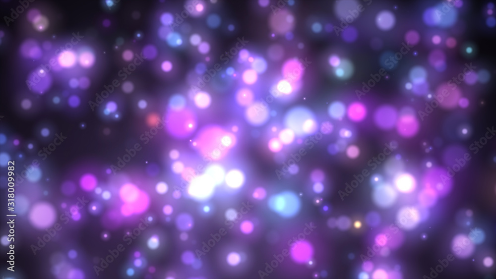 Bright purple bokeh lights abstract background. Flying violet particles or dust. Vivid lightning. Merry christmas design. Blurred light dots. Can use as cover, banner, postcard, flyer. Bright purple bokeh lights abstract background. Flying violet particles or dust. Vivid lightning. Merry christmas design. Blurred light dots. Can use as cover, banner, postcard, flyer.