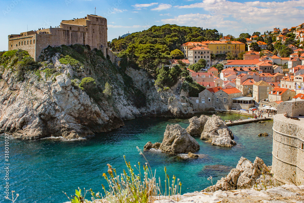 Fort Lovrijenac and a part of the walled old town in Dubrovnik, Croatia