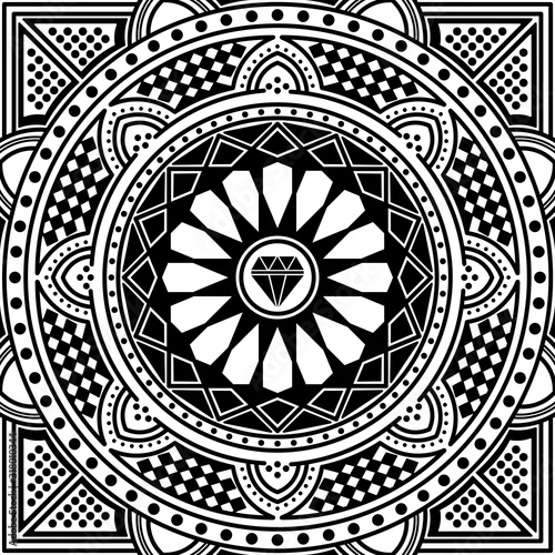 Decorative round ornament, black-white, isolated on white. Good decoration for the holidays. Perfect for printing, laser cutting.