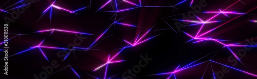 Neon futuristic wireframe surface. Triangula  glowing structure. Connected lines triangle technology construction. Wed design cover template. Abstract backround. Blue and violet colors