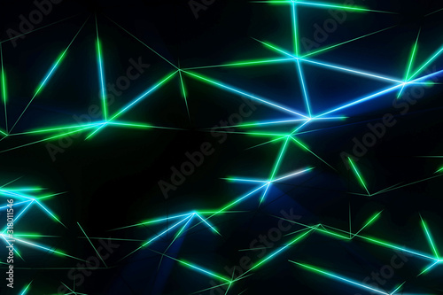 Neon futuristic wireframe surface. Triangula glowing structure. Connected lines triangle technology construction. Wed design cover template. Abstract backround. Green color