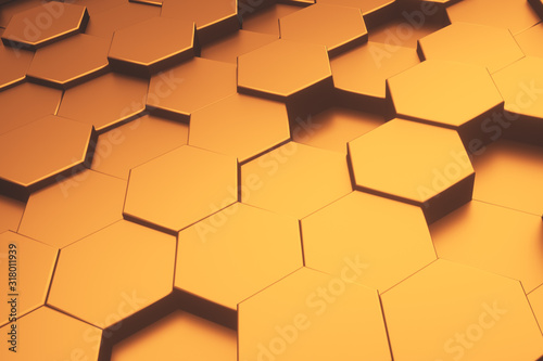 Hexagon gold pattern. Abstract futuristic background.