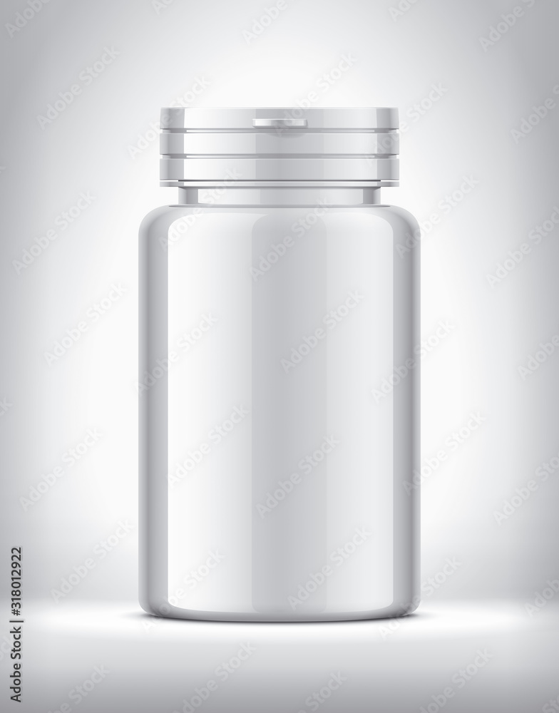 Bottle for pills on background. Glossy surface version. Bottle for pills on background. Glossy surface version.