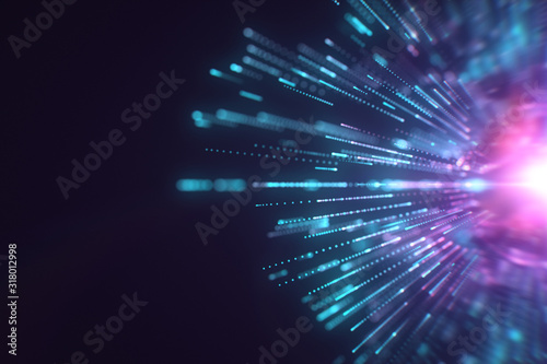Explosion of blue and violet colorful powder or dust. Color particle splash, fume effect, festive abstract background. Explode particles freeze. Isolated on black.