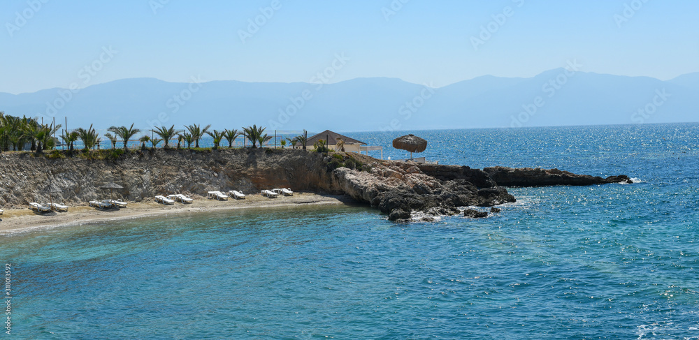 Coastline in Kusadasi, Turkey. A view of the sea and rocks