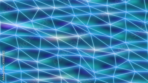 Neon futuristic wireframe surface. Triangula glowing structure. Connected lines triangle technology construction. Wed design cover template. Abstract backround. Blue color