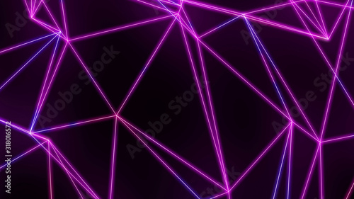 Neon futuristic wireframe surface. Triangula glowing structure. Connected lines triangle technology construction. Wed design cover template. Abstract backround.Blue and pink color