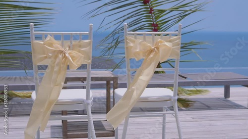 wedding ceremony decoration ocean view close-up