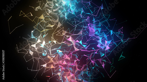 Lines connected triangles. Network sphere system. Digital data plexus technology construction. Connection or communication. Futuristic multicolored abstract
