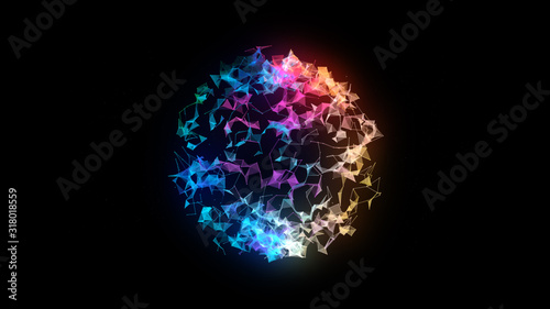Lines connected triangles. Network sphere system. Digital data plexus technology construction. Connection or communication. Futuristic 
