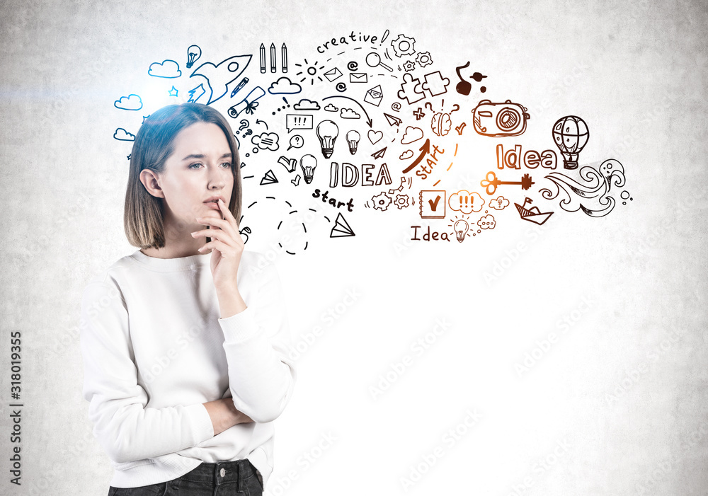 Thoughtful young woman and her creative idea Thoughtful young woman and her creative idea