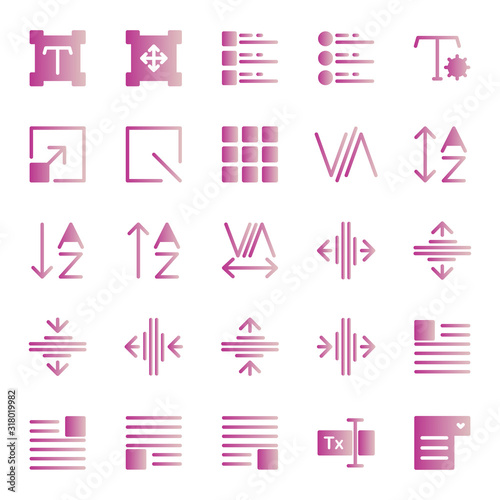 Editing text icon set include setting,scale,task,grid,fine,box,kerning,adjust,alphabet,sort,tracking,type,format,layout,image,form,input,form builder,drop down