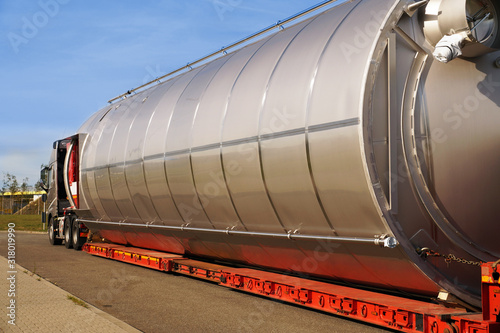 Oversize Load or exceptional convoy. A truck with a special semi-trailer for transporting oversized loads.