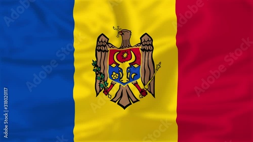 Moldovan Flag Closeup 4K Footage Video Waving in Wind. National 3d Moldovan Flag Waving. Sign of Moldova Seamless Loop Animation. Moldovan Flag 4K Resolution Background.