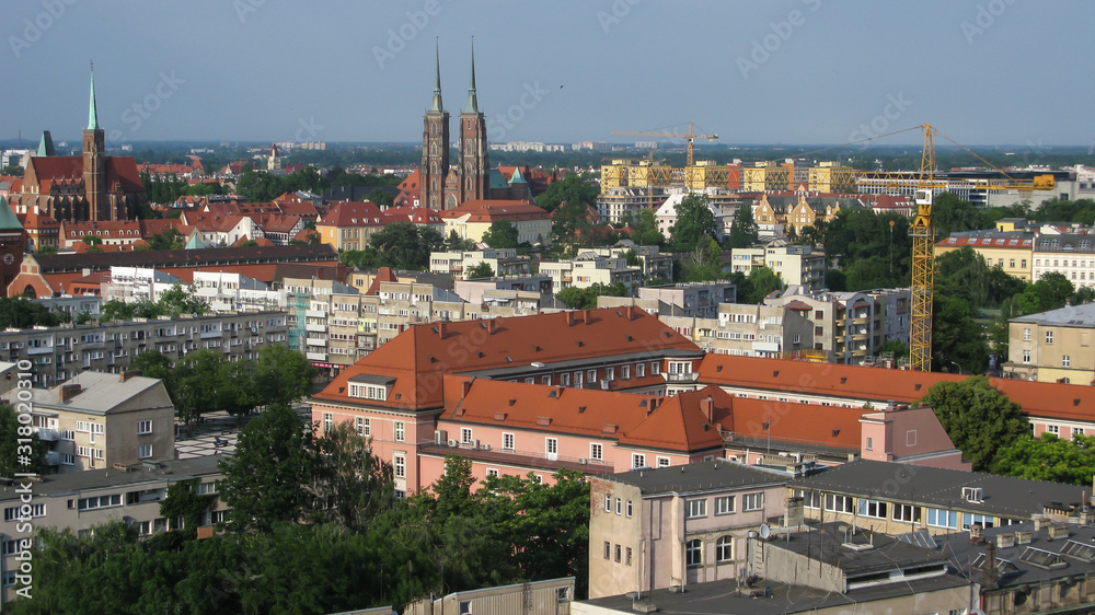 panoramic view of Wroclaw from tower of church, Wroclaw, Poland