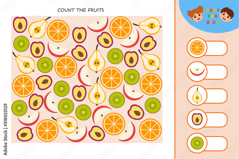Education logic game for preschool kids. Kids activity sheet. Count the ...