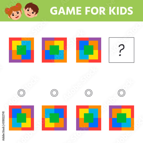 Education math game for kids development of logic iq. Kids activity sheet. What will be the shape after the rotation Geometric figure. Children funny riddle entertainment