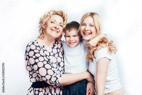 happy smiling blond family together posing cheerful on white background, generation concept. lifestyle people