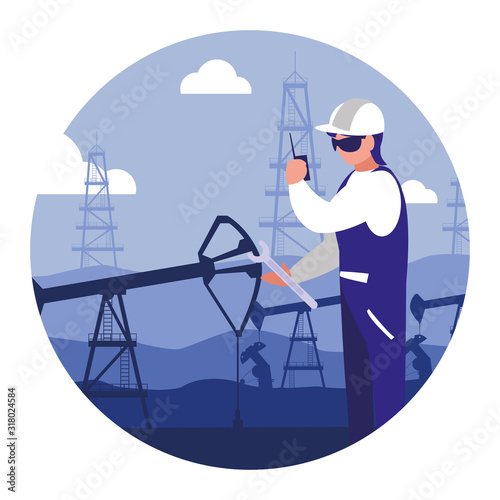 oilman worker on production line petrol refinery