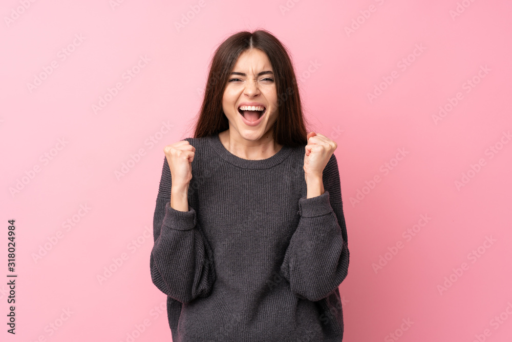 Young woman over isolated pink background frustrated by a bad situation Young woman over isolated pink background frustrated by a bad situation