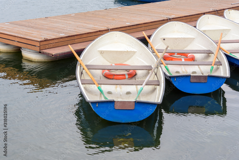 Rowing boats for trips on the boat station. Rowing boats for trips on the boat station.