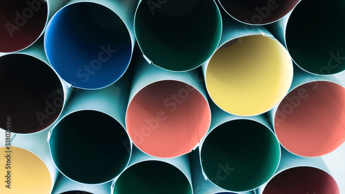 multicolored circles in the inside of the pipes