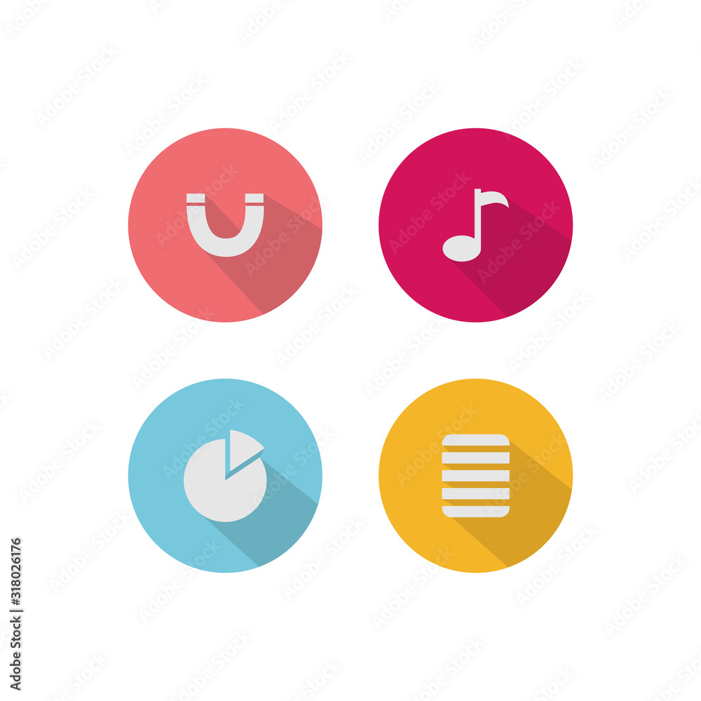 Set of various icon vector long shadow design