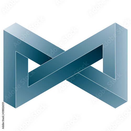 Impossible triangular infinity icon. Vector optical illusion shape on white background.
