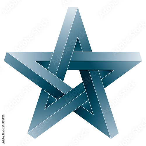Impossible pentagram icon. Vector optical illusion shape on white background.