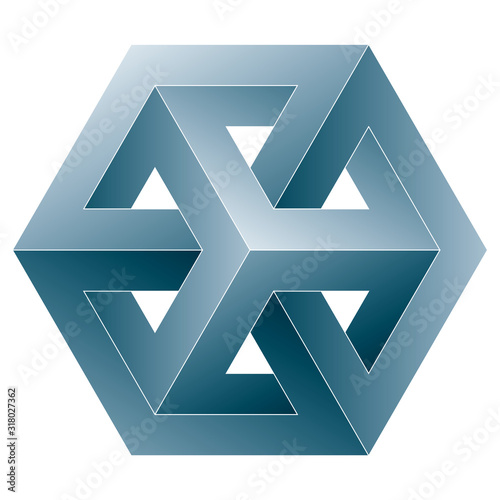 Impossible cube icon. Vector optical illusion shape on white background.