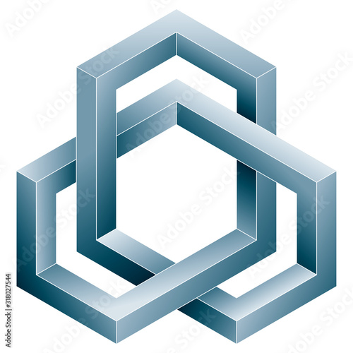 Impossible cube icon. Vector optical illusion shape on white background.