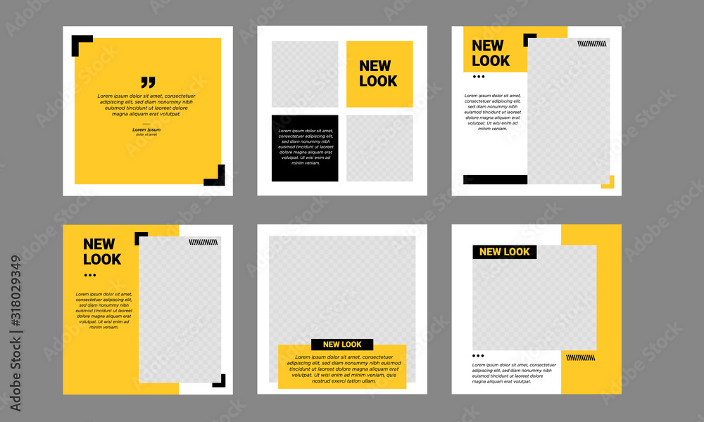 Set of Editable minimal square banner template. Black and yellow background color with stripe line shape. Suitable for social media post and web internet ads. Vector illustration with photo college