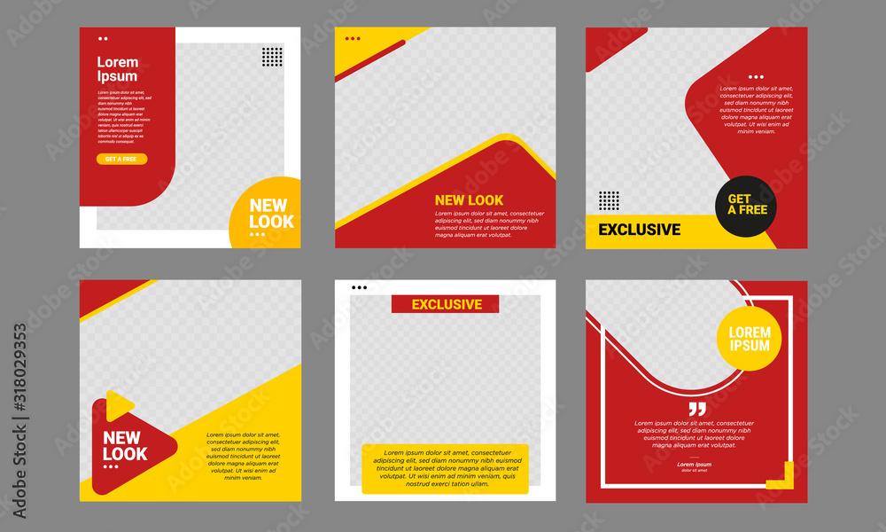 Set of Editable minimal square banner template. red and yellow background  color with stripe line shape. Suitable for social media post and web  internet ads. Vector illustration with photo college Stock Vector |