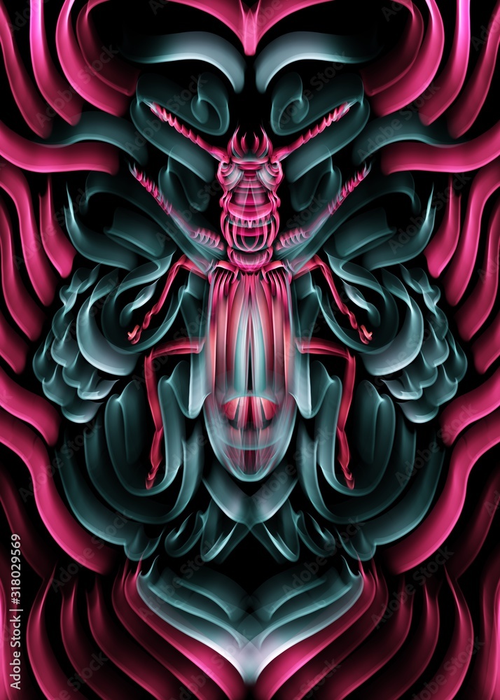 Bug illustration, artistic colorful digital drawing, cover design Stock ...