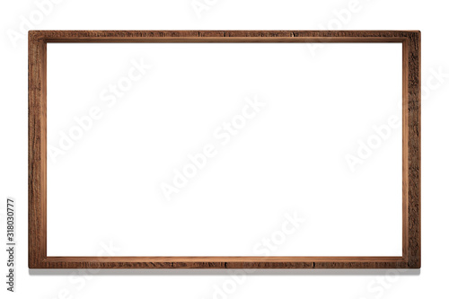 mock-up dark brown wooden picture frame on a white background 3d