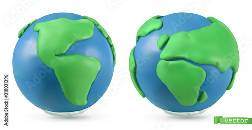 Planet Earth icon. 3d vector objects. Handmade plasticine art illustration