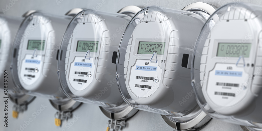 Ταπετσαρία Digital electric meters in a row measuring power use